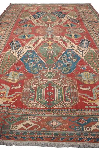 268x167cm Fine Kazak Sumak(soumak) handmade Red and Green - 6844 - Rugoutlet