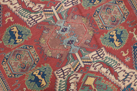 268x167cm Fine Kazak Sumak(soumak) handmade Red and Green - 6844 - Rugoutlet
