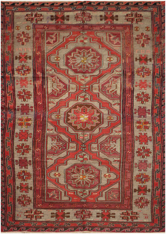 320x165 cm Anatolian Kilim Sumak Tribal Wool Rug Handmade Red Grey