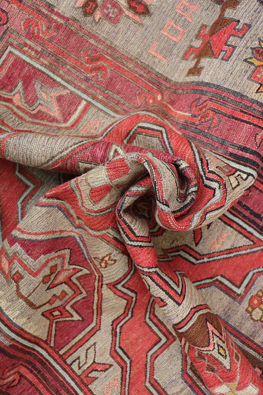 320x165 cm Anatolian Kilim Sumak Tribal Wool Rug Handmade Red Grey - Rugoutlet