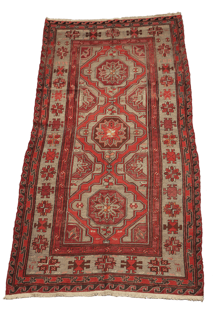 320x165 cm Anatolian Kilim Sumak Tribal Wool Rug Handmade Red Grey - Rugoutlet