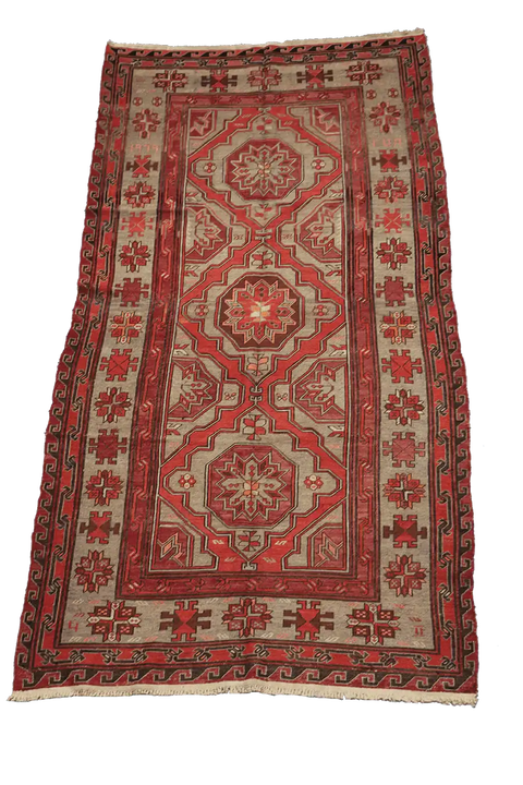 320x165 cm Anatolian Kilim Sumak Tribal Wool Rug Handmade Red Grey - Rugoutlet