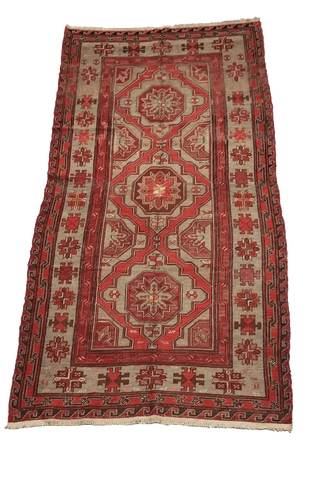 320x165 cm Anatolian Kilim Sumak Tribal Wool Rug Handmade Red Grey - Rugoutlet