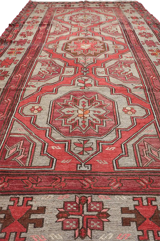 320x165 cm Anatolian Kilim Sumak Tribal Wool Rug Handmade Red Grey - Rugoutlet
