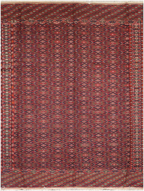 342x199 cm Antique Afghan Fine Sumak Tribal Wool Rug Handmade Maroon - Rugoutlet