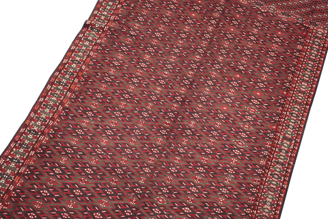 342x199 cm Antique Afghan Fine Sumak Tribal Wool Rug Handmade Maroon - Rugoutlet