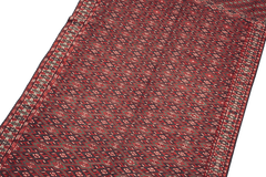 342x199 cm Antique Afghan Fine Sumak Tribal Wool Rug Handmade Maroon - Rugoutlet