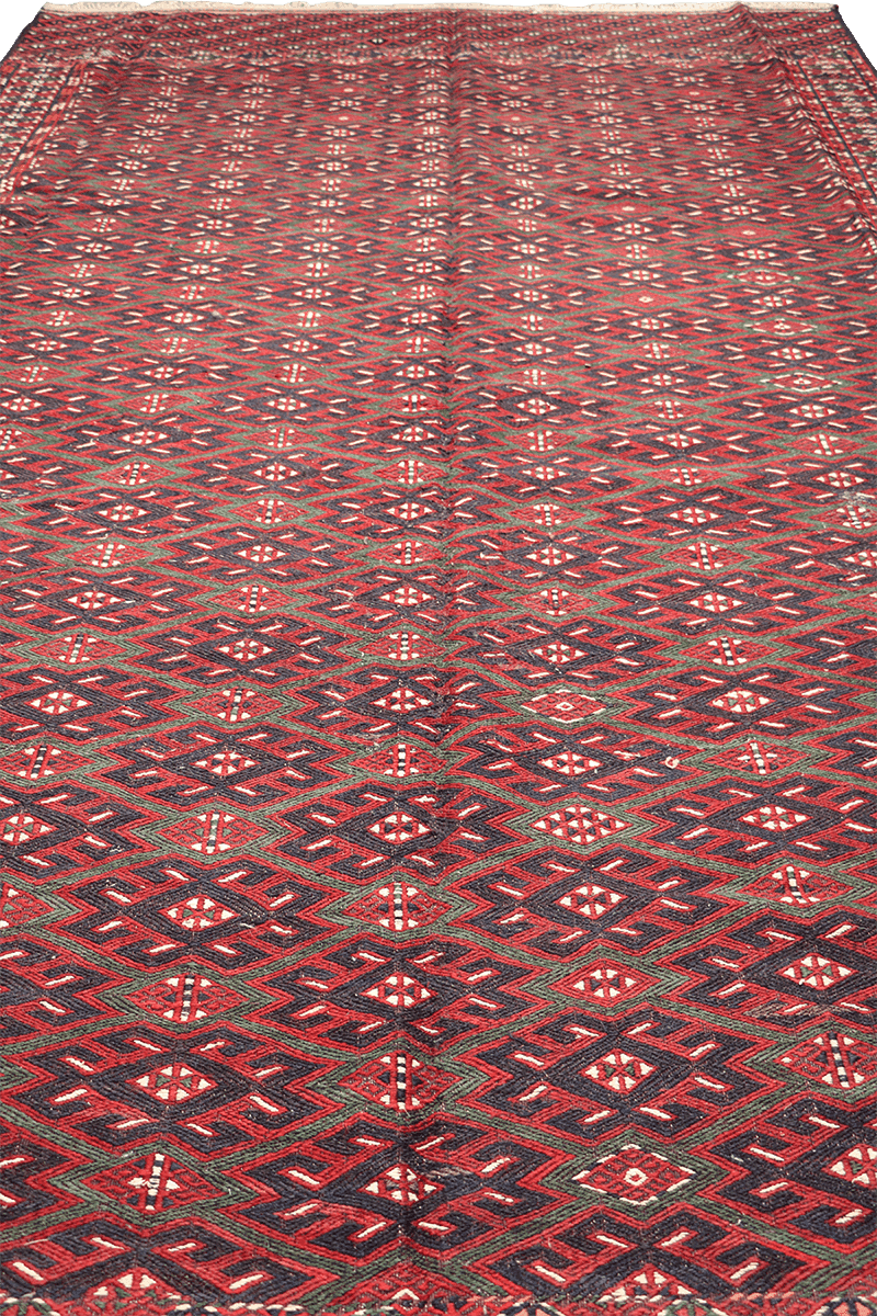 342x199 cm Antique Afghan Fine Sumak Tribal Wool Rug Handmade Maroon - Rugoutlet