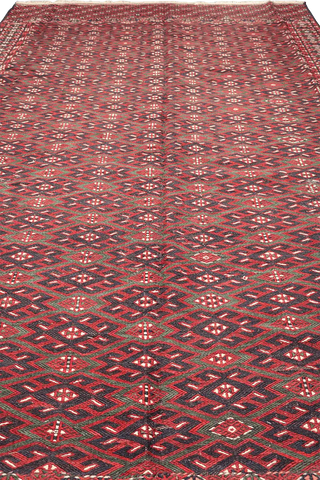 342x199 cm Antique Afghan Fine Sumak Tribal Wool Rug Handmade Maroon - Rugoutlet