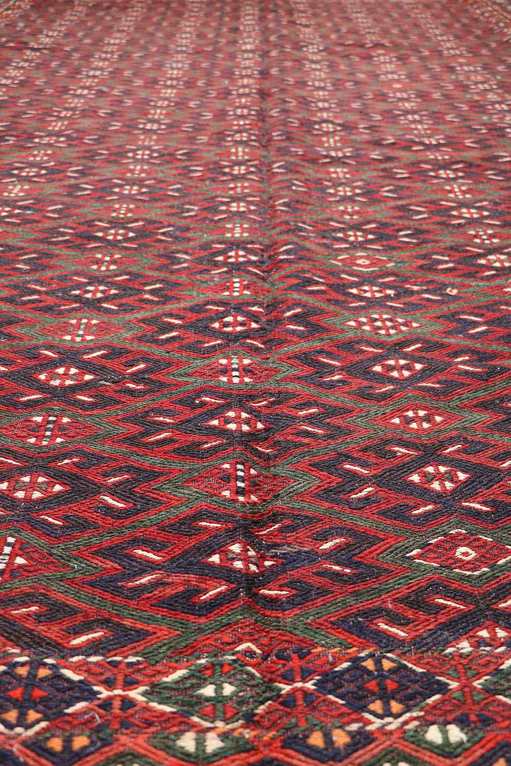 342x199 cm Antique Afghan Fine Sumak Tribal Wool Rug Handmade Maroon - Rugoutlet