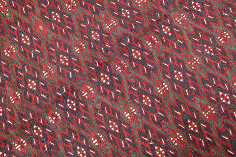 342x199 cm Antique Afghan Fine Sumak Tribal Wool Rug Handmade Maroon - Rugoutlet