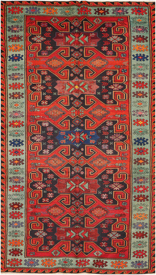 323x168 cm Anatolian Kilim Sumak Tribal Wool Rug Handmade Orange