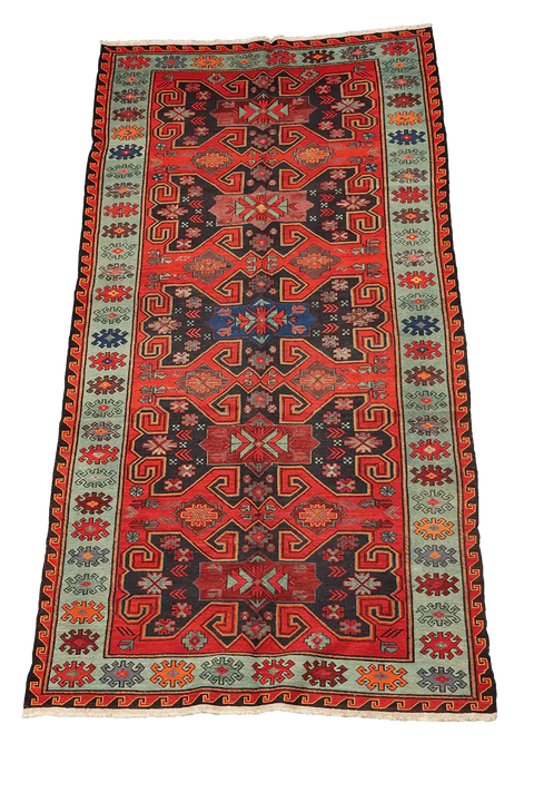 323x168 cm Anatolian Kilim Sumak Tribal Wool Rug Handmade Orange - Rugoutlet