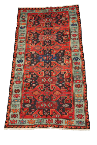 323x168 cm Anatolian Kilim Sumak Tribal Wool Rug Handmade Orange - Rugoutlet