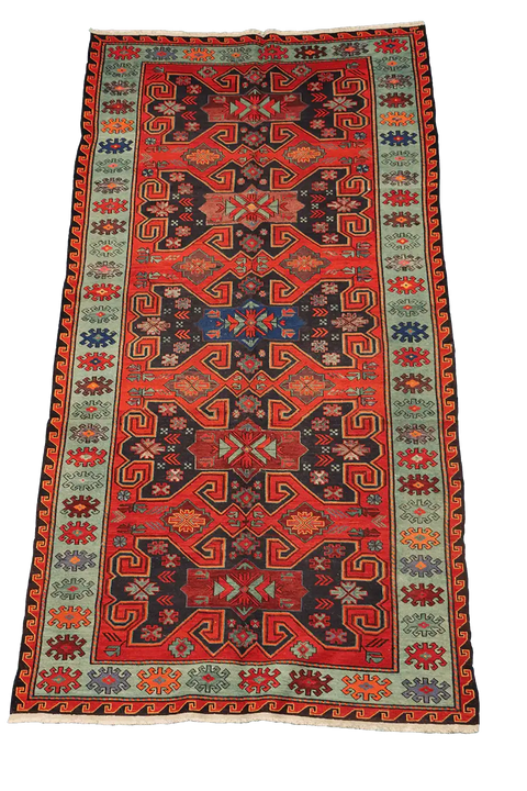 323x168 cm Anatolian Kilim Sumak Tribal Wool Rug Handmade Orange - Rugoutlet