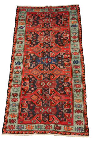 323x168 cm Anatolian Kilim Sumak Tribal Wool Rug Handmade Orange - Rugoutlet