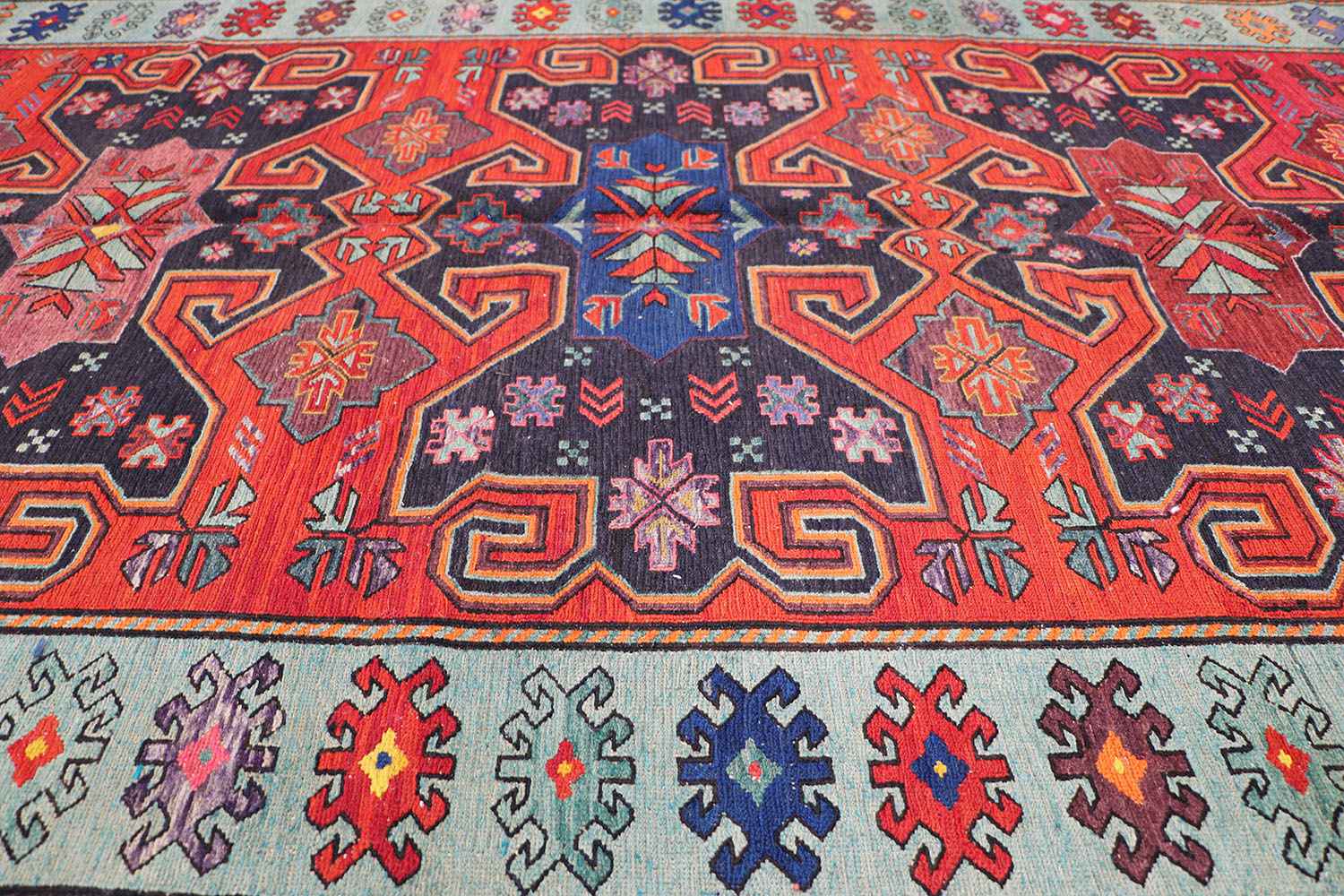 323x168 cm Anatolian Kilim Sumak Tribal Wool Rug Handmade Orange - Rugoutlet