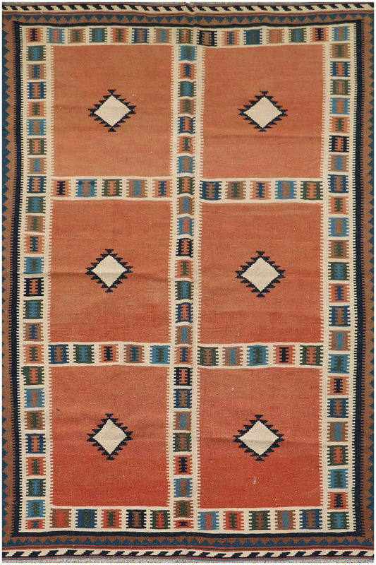 203x303 cm Qashqai Tribal Kilim Tribal Wool Rug Handmade Mustard - Rugoutlet