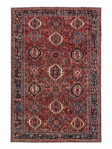 Old Handmade Persian Karajeh Rug – Red Wool Oriental Carpet, 360 × 250 cm