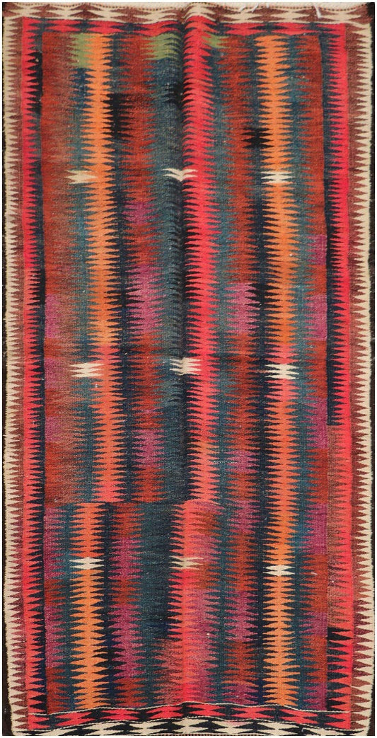 134x288 cm Antique Lorestan Kilim Tribal Wool Rug Handmade Multi-Coloured