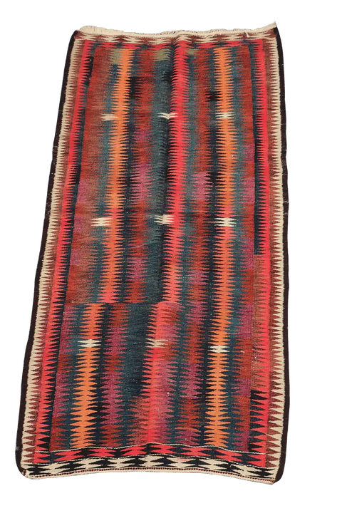 134x288 cm Antique Lorestan Kilim Tribal Wool Rug Handmade Multi-Coloured - Rugoutlet
