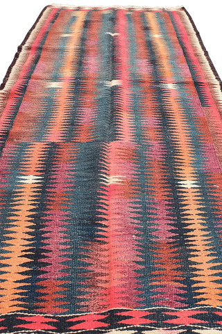 134x288 cm Antique Lorestan Kilim Tribal Wool Rug Handmade Multi-Coloured - Rugoutlet