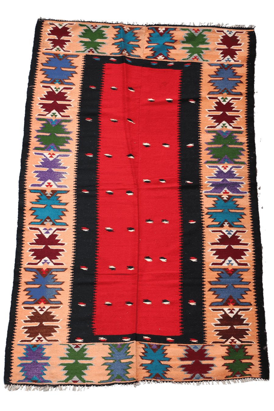 124x211cm Turkish Kilim Handmade Tribal Wool Rug Red - Rugoutlet