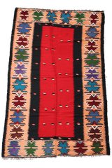 124x211cm Turkish Kilim Handmade Tribal Wool Rug Red - Rugoutlet