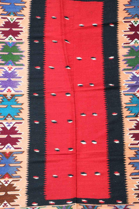 124x211cm Turkish Kilim Handmade Tribal Wool Rug Red - Rugoutlet