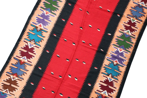 124x211cm Turkish Kilim Handmade Tribal Wool Rug Red - Rugoutlet