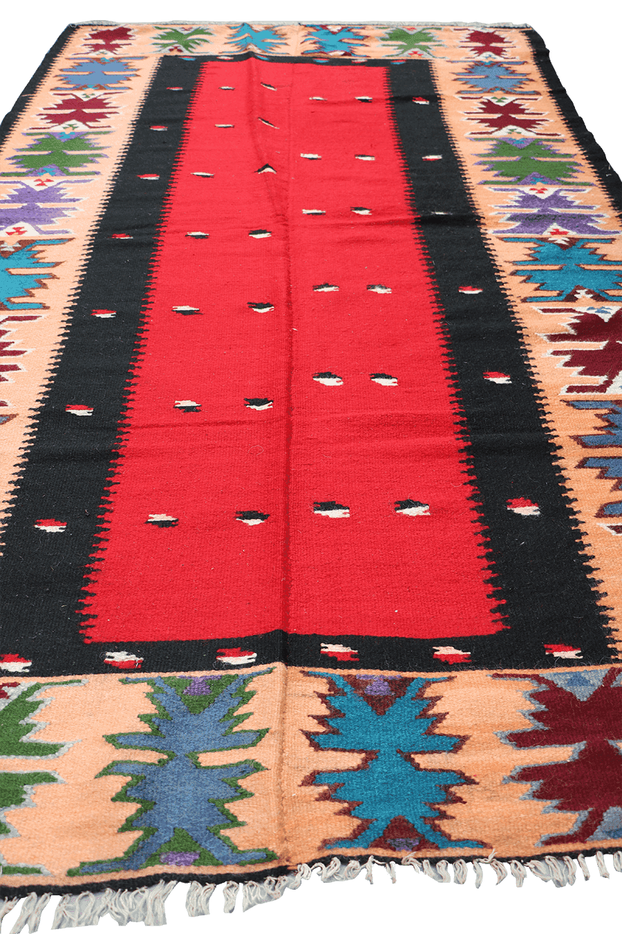 124x211cm Turkish Kilim Handmade Tribal Wool Rug Red - Rugoutlet