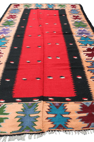 124x211cm Turkish Kilim Handmade Tribal Wool Rug Red - Rugoutlet