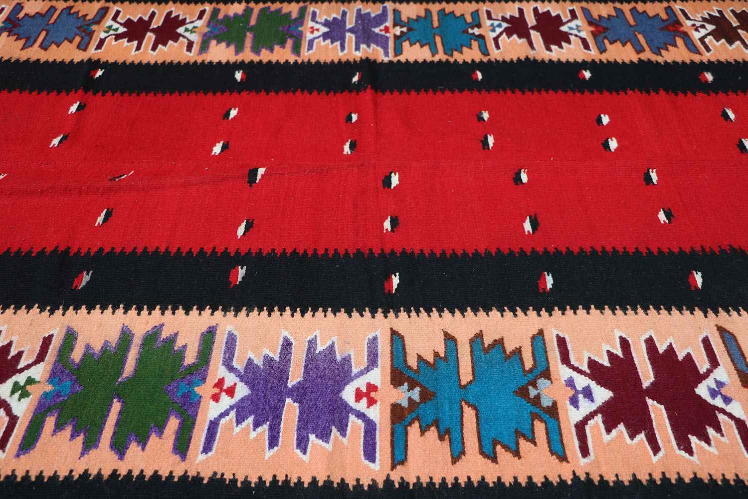 124x211cm Turkish Kilim Handmade Tribal Wool Rug Red - Rugoutlet