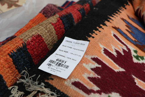 124x211cm Turkish Kilim Handmade Tribal Wool Rug Red - Rugoutlet