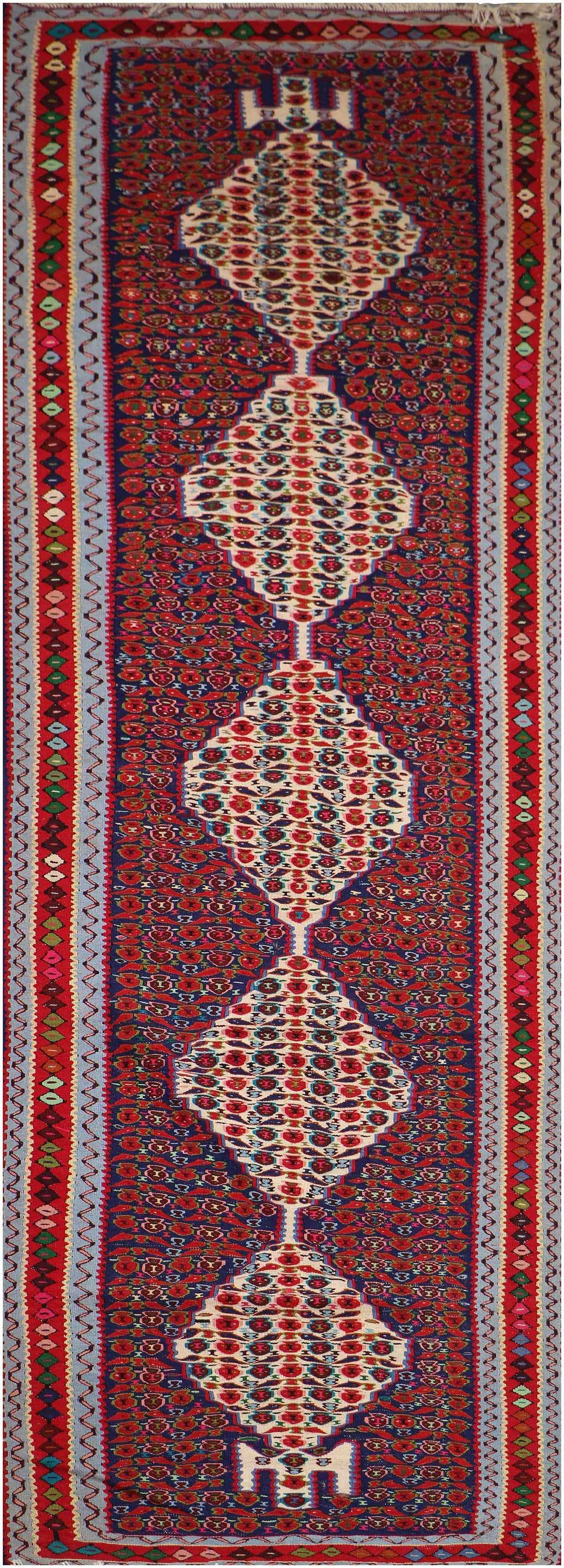 295x92 cm Fine Kilim Senneh Tribal Wool Rug Handmade Maroon - Rugoutlet