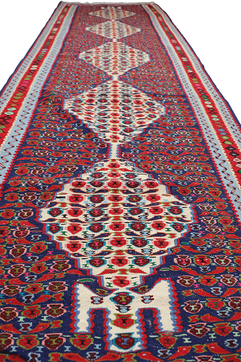 295x92 cm Fine Kilim Senneh Tribal Wool Rug Handmade Maroon - Rugoutlet