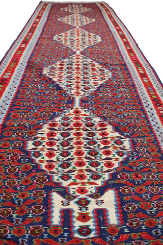 295x92 cm Fine Kilim Senneh Tribal Wool Rug Handmade Maroon - Rugoutlet
