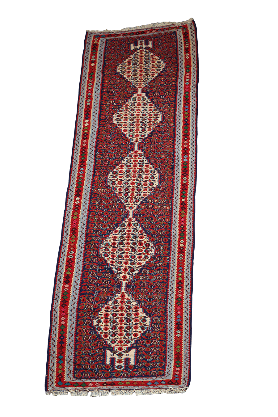 295x92 cm Fine Kilim Senneh Tribal Wool Rug Handmade Maroon - Rugoutlet