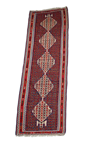 295x92 cm Fine Kilim Senneh Tribal Wool Rug Handmade Maroon - Rugoutlet