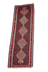 295x92 cm Fine Kilim Senneh Tribal Wool Rug Handmade Maroon - Rugoutlet