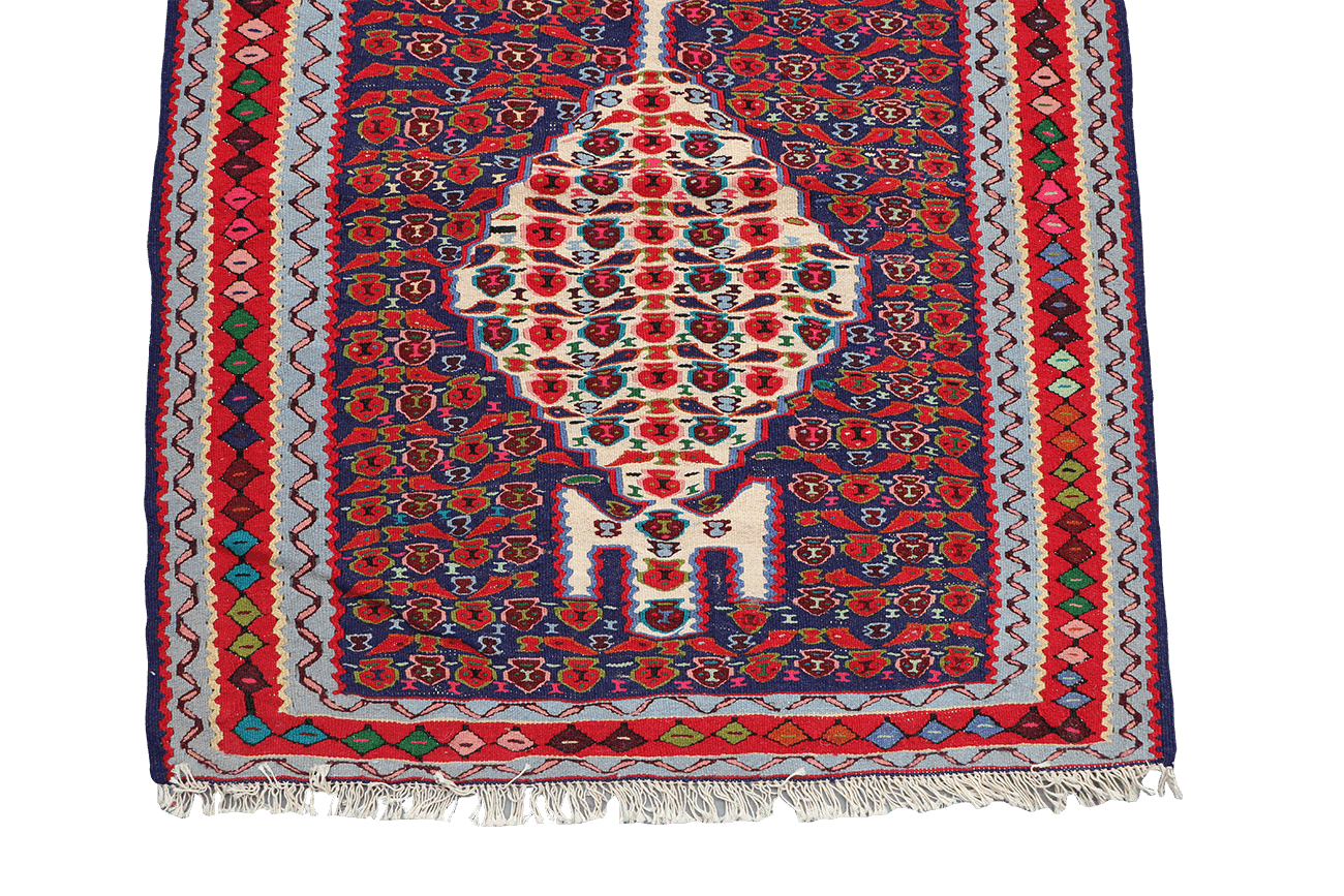 295x92 cm Fine Kilim Senneh Tribal Wool Rug Handmade Maroon - Rugoutlet