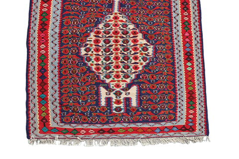 295x92 cm Fine Kilim Senneh Tribal Wool Rug Handmade Maroon - Rugoutlet