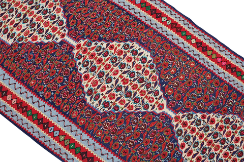 295x92 cm Fine Kilim Senneh Tribal Wool Rug Handmade Maroon - Rugoutlet