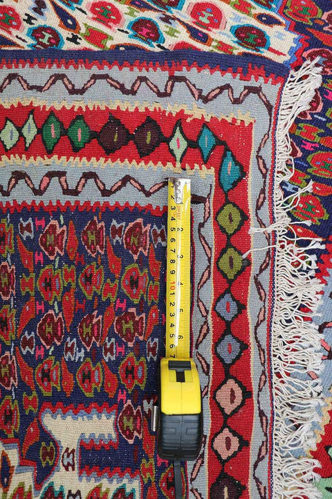 295x92 cm Fine Kilim Senneh Tribal Wool Rug Handmade Maroon - Rugoutlet