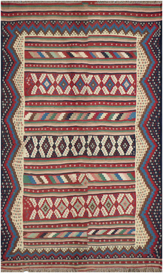 220x146 cm Qashqai Kilim Tribal Wool Rug Handmade Multi-Coloured
