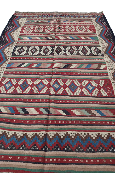 220x146 cm Qashqai Kilim Tribal Wool Rug Handmade Multi-Coloured - Rugoutlet