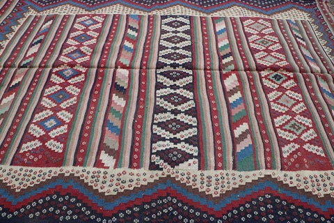 220x146 cm Qashqai Kilim Tribal Wool Rug Handmade Multi-Coloured - Rugoutlet
