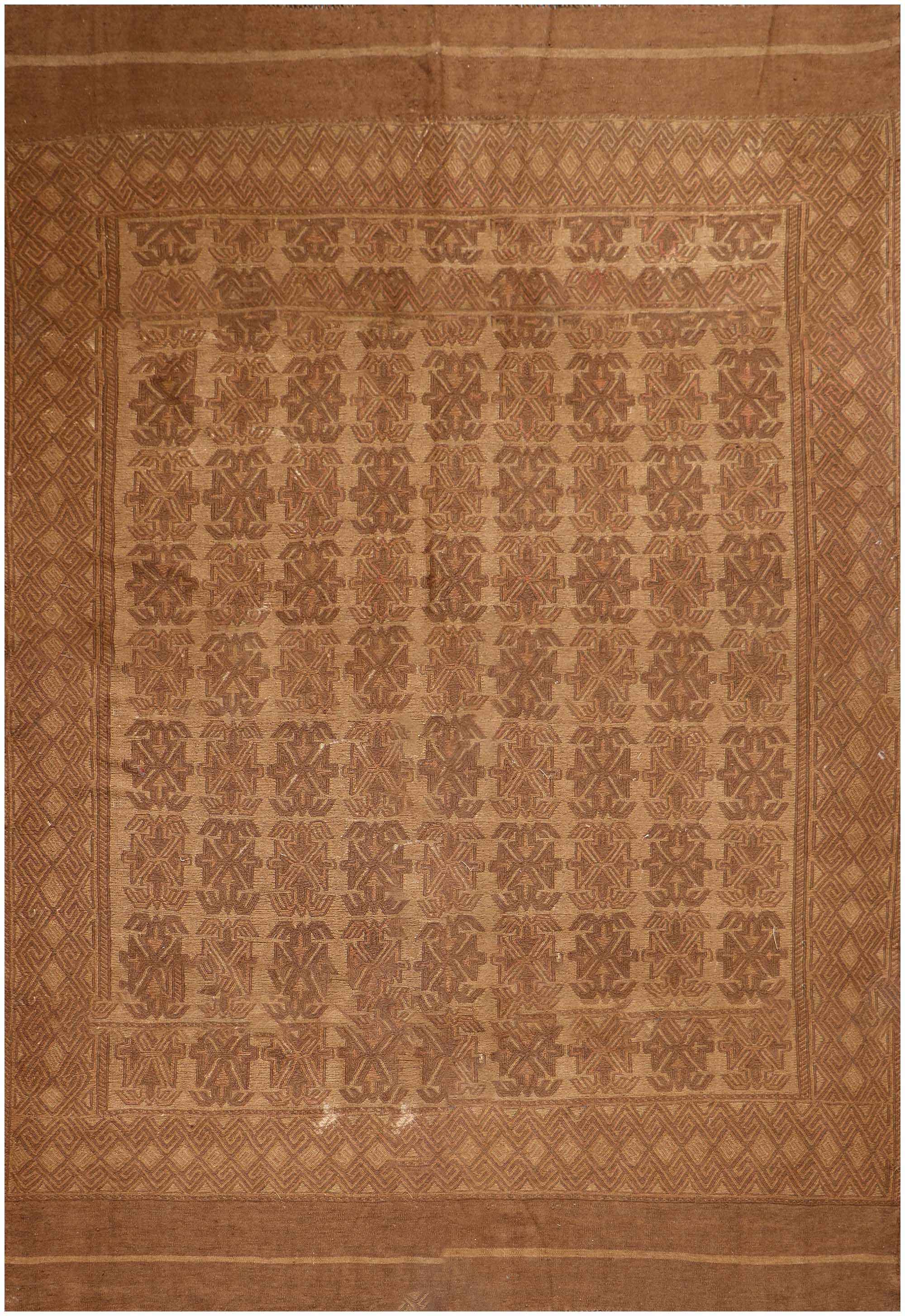 285x277 cm Sumak Kilim Tribal Wool Rug Handmade Brown - Rugoutlet