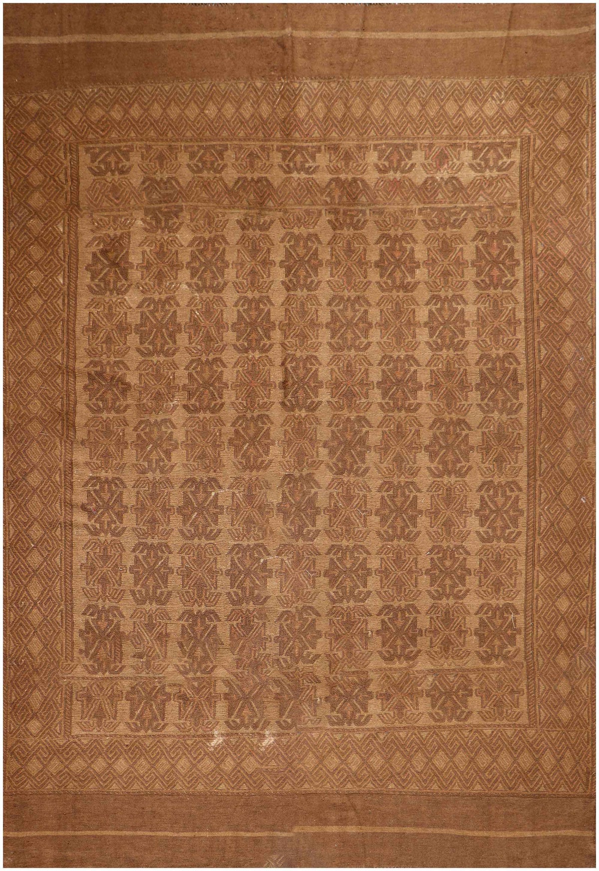 285x277 cm Sumak Kilim Tribal Wool Rug Handmade Brown - Rugoutlet