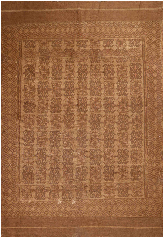 285x277 cm Sumak Kilim Tribal Wool Rug Handmade Brown
